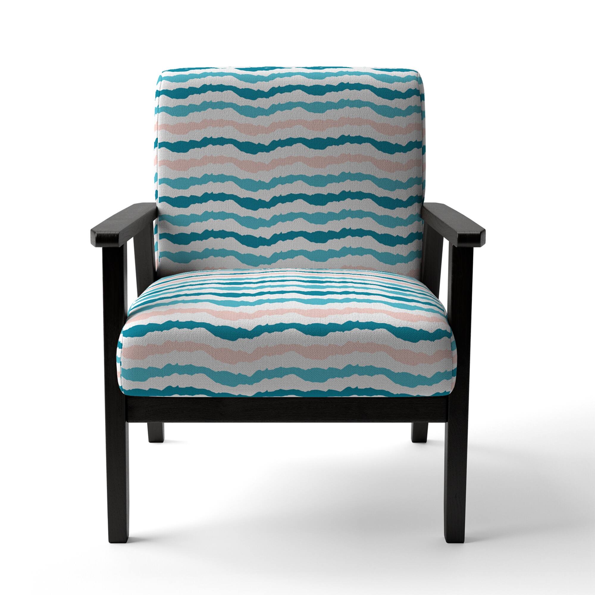 Designart "Blue Horizontal Striped" Upholstered Patterned Accent Chair